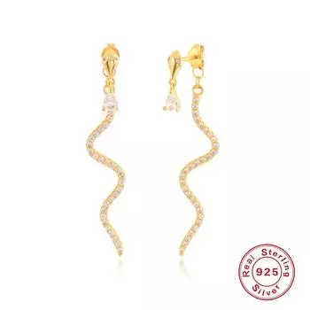 Женские серьги-гвоздики Canner из стерлингового серебра 925 пробы со змеей, 18-каратное золото с цирконием, ювелирные изделия для пирсинга