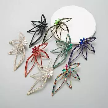 Женские серьги-гвоздики Цветной кристаллический сплав Преувеличенные яркие листья и цветы Индивидуальная сетка Красные серьги премиум-класса OneSize чёрный