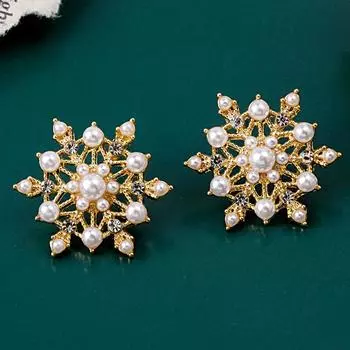 Женские серьги-гвоздики Dream Flash с бриллиантами и снежинками и жемчугом, элегантные и очаровательные серьги, новые модные серьги золотой