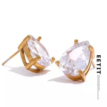 Женские серьги-гвоздики Eetit Shinny AAA с кубическим цирконием из нержавеющей стали, женские серьги-гвоздики с позолотой 18 карат, водонепроницаемые модные блестящие ювелирные изделия зелёный