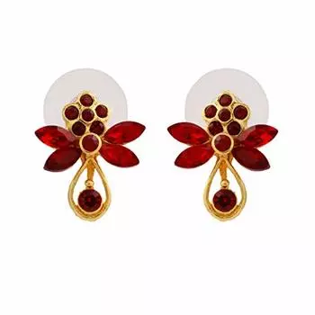 Женские серьги-гвоздики Estele Gehena из металла цвета красного золота с цветком и бабочкой из цинкового сплава