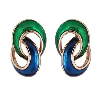 Женские серьги-гвоздики Estele из недрагоценного металла с позолотой 24 карата, сине-зеленой эмалью (Зеленый, голубой)