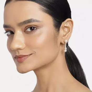 Женские серьги-гвоздики Estele с позолоченным жемчугом и хрустальной дубинкой