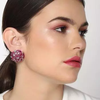 Женские серьги-гвоздики Estele с родиевым покрытием Luxor и рубинами и бриллиантами