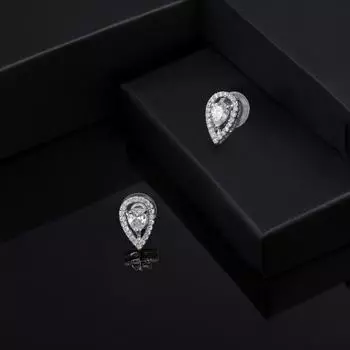 Женские серьги-гвоздики Estele в форме капли с родиевым покрытием и CZ