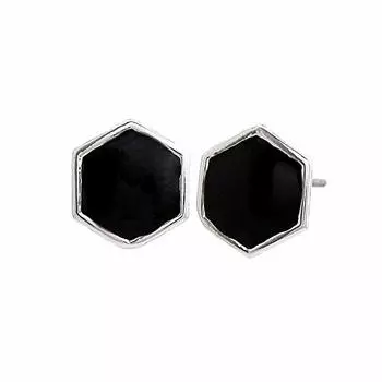 Женские серьги-гвоздики Gehena by Estele с шестигранной эмалью и черной эмалью родиевого тона