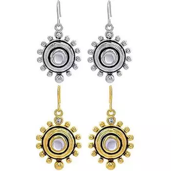 Женские серьги-гвоздики Gehena By Estele в этническом стиле — комбинированные серьги, набор из 2 шт. (Серебряное золото), один размер