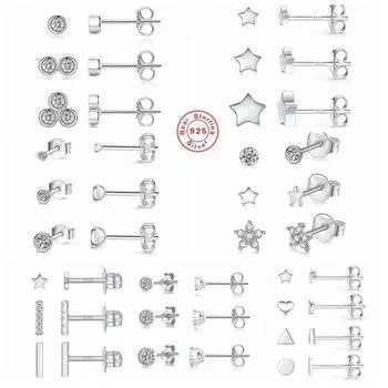 Женские серьги-гвоздики Gs из стерлингового серебра 925 пробы со звездами и бриллиантами, мини-кубические серьги-гвоздики Fashionia, украшенные драгоценными камнями, геометрические серьги-гвоздики для ушей, комплект ювелирных изделий в подарок