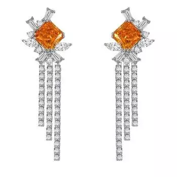 Женские серьги-гвоздики из 100% стерлингового серебра с оранжевым высокоуглеродистым бриллиантом, сверкающие ювелирные украшения для свадебной вечеринки оранжевый