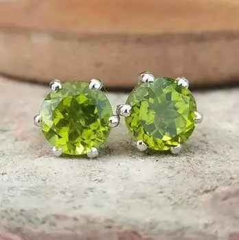 Женские серьги-гвоздики из натурального зеленого перидота, стерлингового серебра 925 пробы 7 mm зелёный