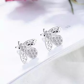 Женские серьги-гвоздики из серебра 925 пробы с пчелами, модные серьги