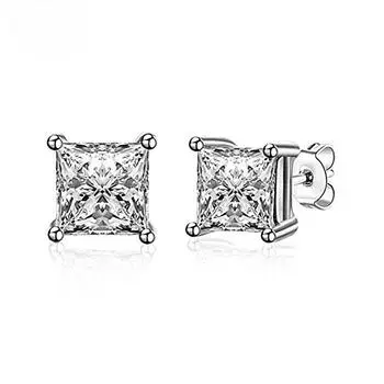 Женские серьги-гвоздики из серебра S925 с 4 когтями, квадратные серьги из циркония для мужчин, свадебные украшения с бриллиантами 4mm