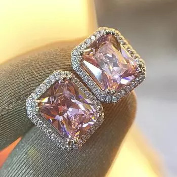 Женские серьги-гвоздики из стерлингового серебра 925 пробы с розовым топазом, натуральное серебро 925 пробы Bizuteria Aros Mujer Oreja Orecchini Girl белый