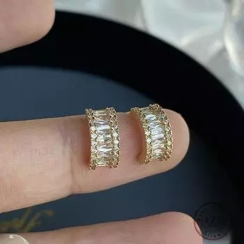 Женские серьги-гвоздики из стерлингового серебра 925 пробы с кристаллами, легкие роскошные ювелирные изделия золотой