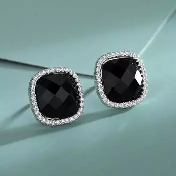 Женские серьги-гвоздики из стерлингового серебра 925 пробы с кристаллами и бриллиантами, простые модные черные квадратные серьги-гвоздики с темпераментом, индивидуальностью Netflix