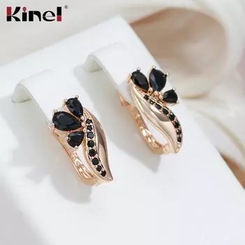 Женские серьги-гвоздики Kinel с милым черным цирконом