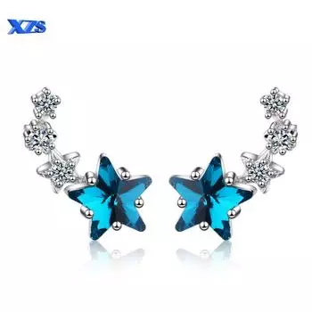 Женские серьги-гвоздики, маленькие свежие синие пентаграммы, искусственные кристаллы, милые мини-звезды, аксессуары для ушей 2Pcs морской синий