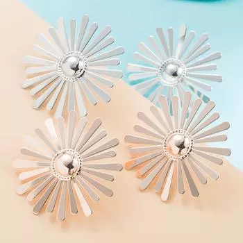 Женские серьги-гвоздики, металлические геометрические круглые серьги из сплава со звездами, хит продаж, подсолнечник OneSize серебряный