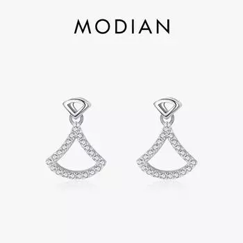 Женские серьги-гвоздики Modian из стерлингового серебра 925 пробы с простым геометрическим сектором, ослепительные прозрачные элегантные свадебные украшения с фианитом серебряный