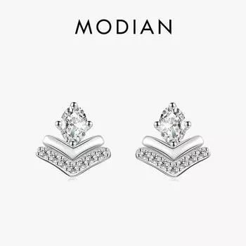 Женские серьги-гвоздики Modian из стерлингового серебра 925 пробы с блестками, прозрачные овальные серьги-гвоздики с цирконием, изысканные свадебные украшения серебряный