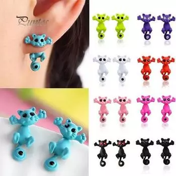Женские серьги-гвоздики с 3D животными, милые серьги-гвоздики с изображением кота и котенка, ювелирные изделия светло-синий