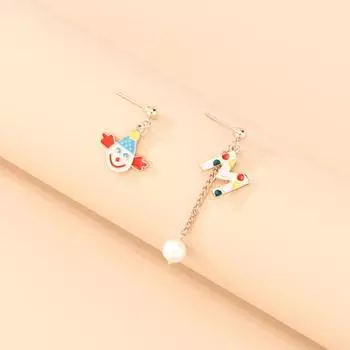 Женские серьги-гвоздики с асимметрией клоуна и красочными буквами, висячие серьги-гвоздики