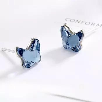 Женские серьги-гвоздики с австрийским бантом и синим кристаллом S925, роскошные простые и легкие роскошные маленькие серьги из стерлингового серебра с суперфеей 925