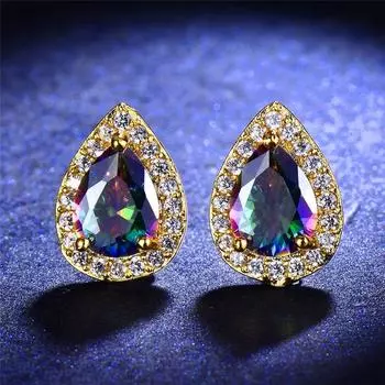 Женские серьги-гвоздики с австрийским кристаллом грушевидной огранки, серебро 925 пробы, розовое золото, наполненные радужным белым, синим, зеленым огненным опалом, женские серьги