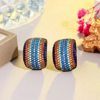 Женские серьги-гвоздики с цирконием цвета радуги и черным покрытием WWJ Daily Collocation, эксклюзивный дизайн разноцветный