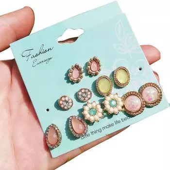 Женские серьги-гвоздики с каплями воды и цветами, 6 пар серег-гвоздиков, симметричные подвески для ушей