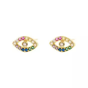 Женские серьги-гвоздики с медным покрытием, цветные серьги с цирконом, сияющие глаза дьявола OneSize золотой