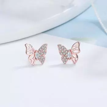 Женские серьги-гвоздики с микро-инкрустацией в виде маленькой бабочки из стерлингового серебра S925, элегантные серьги в холодном стиле, индивидуальное украшение