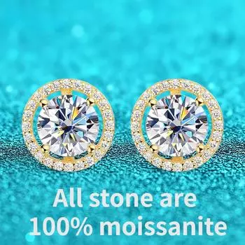 Женские серьги-гвоздики с муассанитом 0,5-2 карата с родиевым покрытием, свадебные украшения со сверкающими бриллиантами, серебро 925 пробы GRA 0.5 and 0.5CT