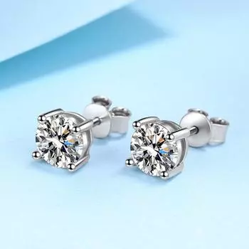 Женские серьги-гвоздики с муассанитом, 2 карата, 8,0 мм, цвета D, высшего качества, сверкающие свадебные украшения из 100% стерлингового серебра 925 пробы 2 carat(8mm)
