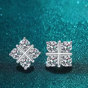 Женские серьги-гвоздики с муассанитом цвета D, высокое качество, стерлинговое серебро 925 пробы, сверкающие бриллианты, обручальные свадебные украшения