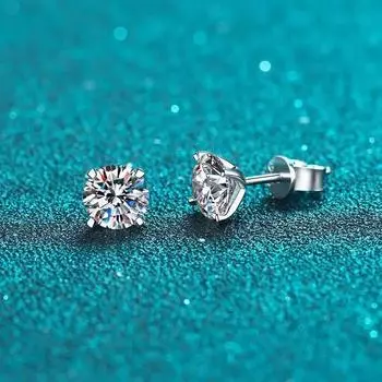 Женские серьги-гвоздики с муассанитом цвета D, 0,2-2 карата, с покрытием 18 карат, однотонные, из стерлингового серебра 925 пробы, с бриллиантами, завинчивающиеся сзади, ювелирные изделия-гвоздики 0.2ct and 0.2ct