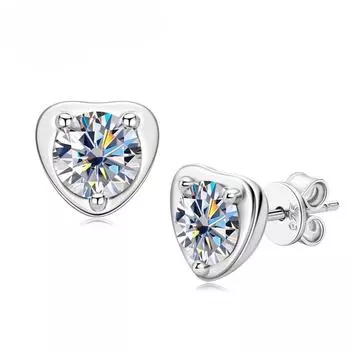 Женские серьги-гвоздики с муассанитом D цвета, серебро 925 пробы с бриллиантами, круглые серьги-гвоздики в форме сердца, серьги на день Святого Валентина, подарок