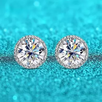 Женские серьги-гвоздики с муассанитом из белого золота 1 карат, круглые сверкающие лабораторные бриллианты, серьги-гвоздики из 100% стерлингового серебра S925