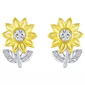 Женские серьги-гвоздики с подсолнухами. Модные серьги-гвоздики.