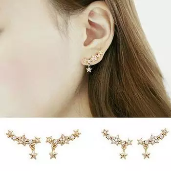 Женские серьги-гвоздики с пятиконечной звездой и стразами для пирсинга