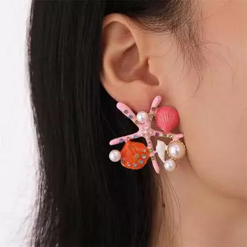 Женские серьги-гвоздики с ракушками и жемчугом, легкие, роскошные, ретро, модные украшения, красочные серьги, летние подарки для вечеринок 2024 года