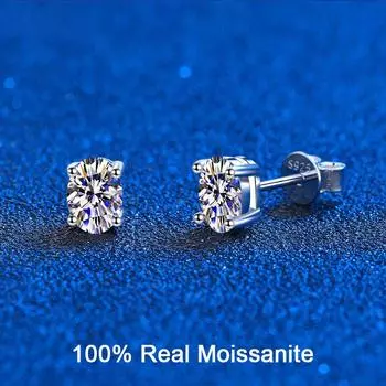 Женские серьги-гвоздики с родиевым покрытием D, овальной огранки, муассанит, классические свадебные украшения, 100% серебро S925 0.5ct and 0.5ct