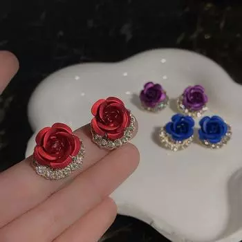 Женские серьги-гвоздики с темпераментом и цветком розы для девочек, корейские висячие серьги, серьги-капли синий