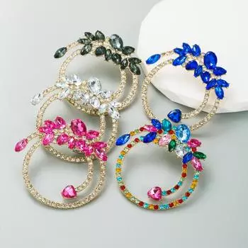 Женские серьги-гвоздики со стразами, большие цветные серьги-гвоздики, универсальные серьги с темпераментом OneSize синий