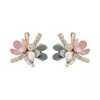 Женские серьги-гвоздики Три маленьких цветка в трех маленьких тройках в серебряных иглах