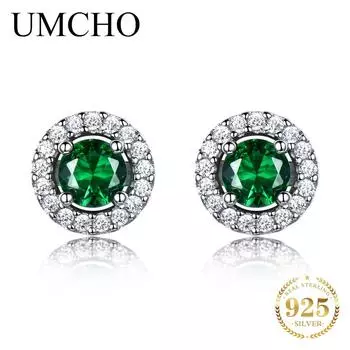 Женские серьги-гвоздики UMCHO из стерлингового серебра 925 пробы, классические простые модные украшения изумрудный