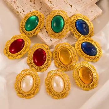 Женские серьги-гвоздики в стиле ретро, серьги-подвески из титанового стального сплава, акриловые эллиптические бусины из смолы, кружевные геометрические украшения для ушей OneSize красный