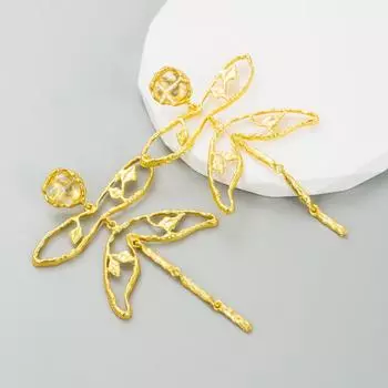 Женские серьги-гвоздики, винтажные роскошные маленькие серьги с кисточками в виде стрекозы высокого качества OneSize золотой