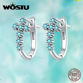 Женские серьги-гвоздики WOSTU из стерлингового серебра 925 пробы с бирюзовым крестом и изящными ювелирными изделиями U-образные серьги-гвоздики, свадебный подарок 925 silver