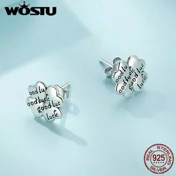 Женские серьги-гвоздики WOSTU из стерлингового серебра 925 пробы с гравировкой Lucky Clover, повседневные серьги-гвоздики для милых девушек, ювелирные изделия на день рождения, подарок 925 silver